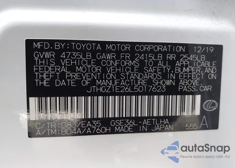 2020 Lexus Is 350 from USA, damaged, VIN JTHGZ1E26L5017623